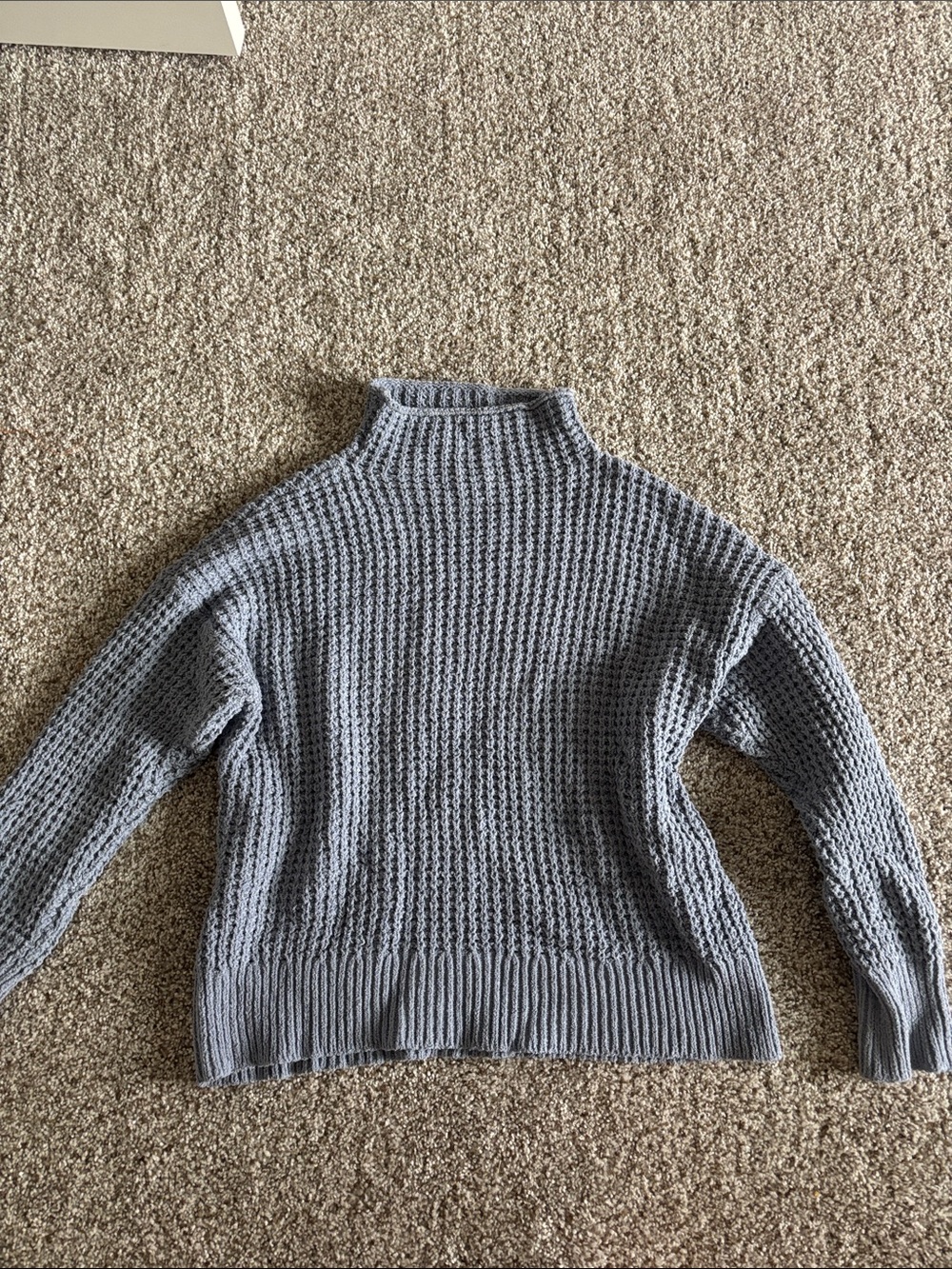 Soft Knit Mock Neck Sweater in Light Gray/Dusty Blue